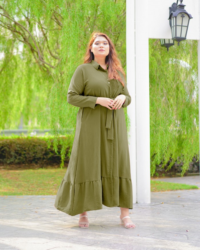 Mikayla Buttoned Dress (Olive Green)